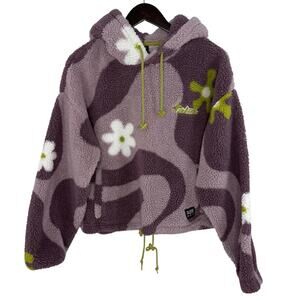 Alab Purple Sherpa Hoodie Womens Medium Psychedelic Floral Skater Winter Fleece